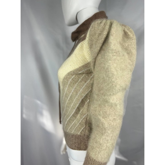 1970's Tan/Cream Angora, Horizontal Striped Sweater - Picture 4 of 5